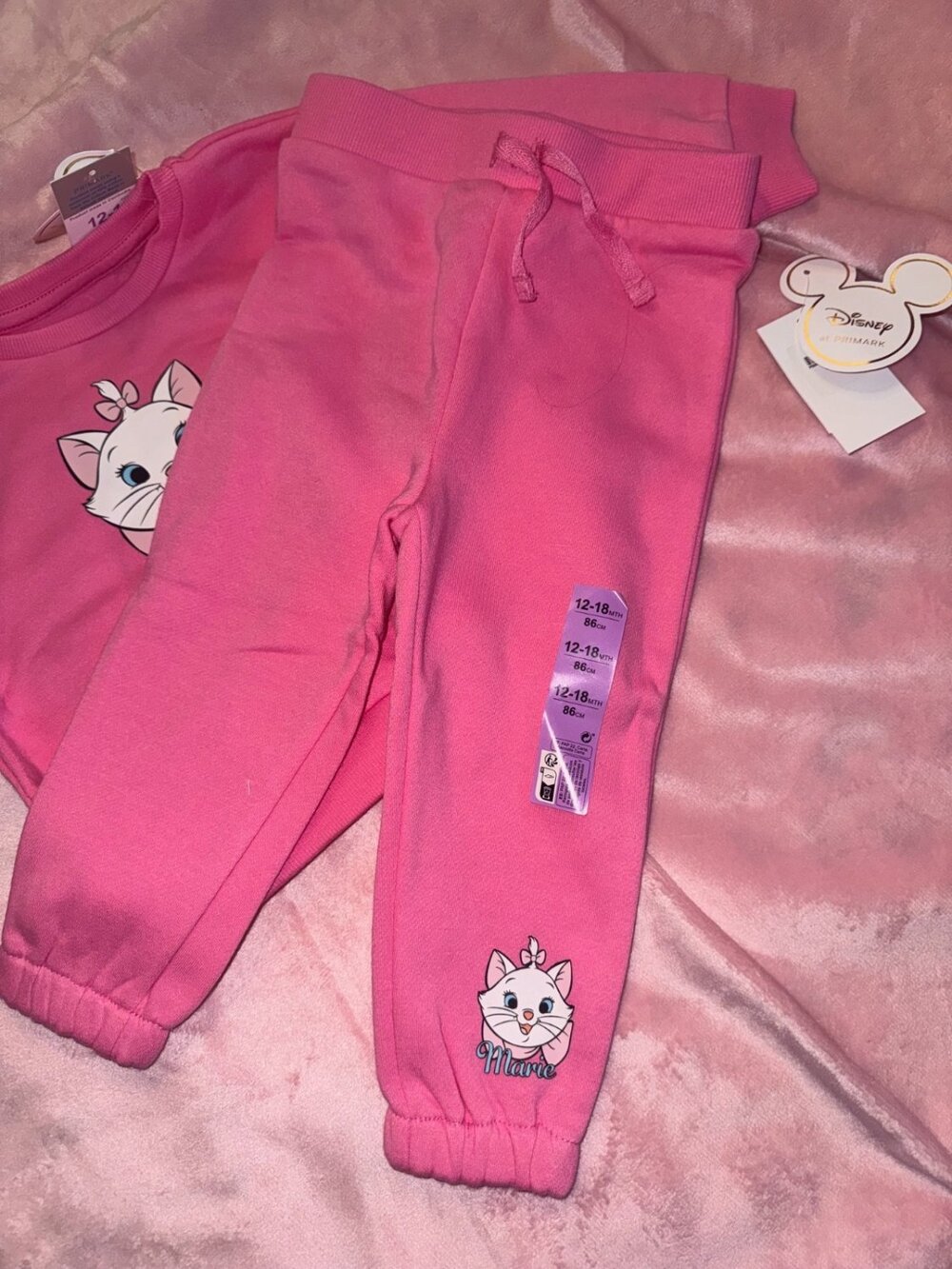Disney Marie Sweatshirt & Joggers Pink Primark 12-18 Months NEW - Picture 10 of 10
